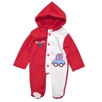 A10: Baby " My Little car" Red Hooded All In One (0-9 Months)